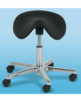 Untersuchungshocker mit Sattelsitz, Hhe 44-56cm, Fukreuz schwarz, Polster schwarz, AGA Sanittsartikel, medishop.de