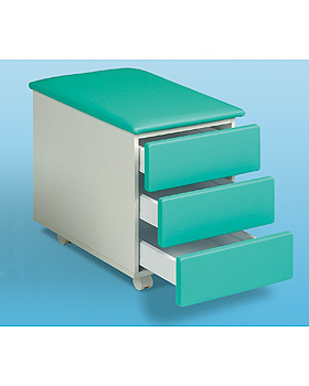 Unterfahrschrank mit drei Schubkästen und Sitzpolster, Bezug hellbraun, AGA Sanitätsartikel, medishop.de