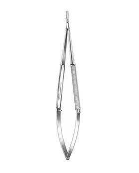 Microschere, 18cm, spitz/spitz, gerade, 1 Blatt feingezahnt, Rundgriff, Allgaier Instrumente, medishop.de