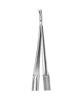 Microschere mit abgerundeter Spitze 18cm gebogen, halbrunder Griff,, Allgaier Instrumente, medishop.de
