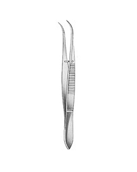 Splitterpinzette, 10,5cm, gebogen, gerieft, mit Stift, Allgaier Instrumente, medishop.de