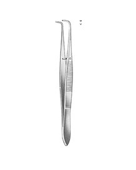 GRAEFE, Irispinzette, 10cm, 1x2Zähne, stark gebogen, 1,0mm, Allgaier Instrumente, medishop.de