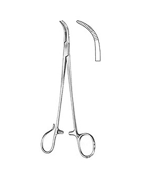 SCHNIDT, Tonsillenklemme,  19cm, stark gebogen, 1 Ring offen, Allgaier Instrumente, medishop.de