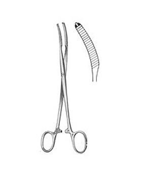 MIKULICZ, Peritoneumklemme 18cm,1x2 Z gebogen, Allgaier Instrumente, medishop.de