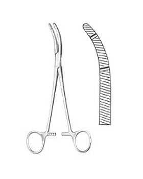 HEANEY,Hysterektomieklemme, 19,5cm, gebogen, 2-zahnig, Allgaier Instrumente, medishop.de