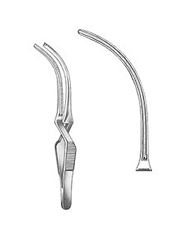 DE BAKEY, atraumatische Bulldogklemme, Gesamtlnge 11,5cm, Maullnge 6cm, gebogen, Allgaier Instrumente, medishop.de