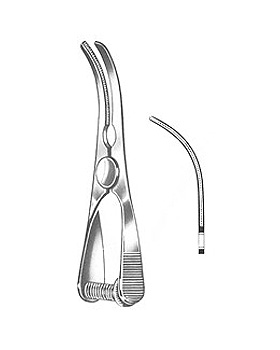 GLOVER, atraumatische Bulldogklemme, 8,5cm, Maullnge 4cm, gebogen, Allgaier Instrumente, medishop.de