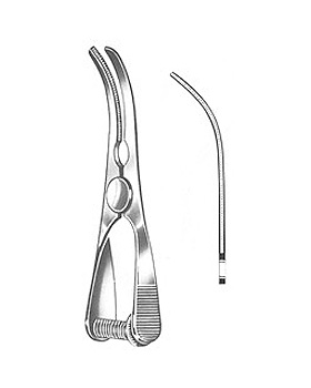 GLOVER, atraumatische Bulldogklemme, 10,5cm Maullnge 6cm, gebogen, Allgaier Instrumente, medishop.de