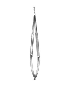 Micro-Nadelhalter, 18cm, gebogen, mit halbrunden Branchen, Allgaier Instrumente, medishop.de
