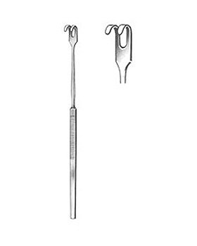 Wundhäkchen, 16cm, 2-zahnig, stumpf geriefter Griff, Allgaier Instrumente, medishop.de