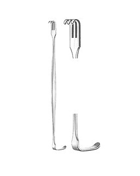 SENN-MILLER, Wundhaken, 16cm, stumpf, 3-zahnig, doppelendig, Allgaier Instrumente, medishop.de