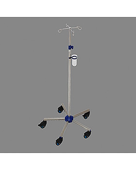 5-Fuß-Infusionsständer Edelstahl, 80 mm Monorollen und Edelstahlflaschenkreuz, Dr. Paul Koch, medishop.de