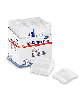 ES-Kompressen steril, 12 fach, 7,5 x 7,5 cm, eingesiegelt zu 10 Stück in Faltschachtel, 10x10 Stück, Hartmann, medishop.de