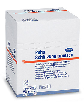 Peha Schlitzkompressen steril  7,5 x 7,5 cm, eingesiegelt zu 2 Stck, 25x2 Stck, Hartmann, medishop.de