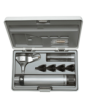 Otoskop HEINE BETA 200 F.O. 2,5V, mit Batteriegriff, Tips, Hartschalenetui, Lasergravur, Heine Optotechnik, medishop.de