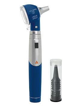 Otoskop HEINE mini 3000 LED F.O., 2,5V, blau, mit Batteriegriff, Einweg-Tips, Lasergravur, Heine Optotechnik, medishop.de