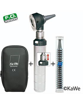 Otoskop COMBILIGHT F.O. 30, 2,5V, mit Tasche und je 10 Einmal-Ohrtrichtern, KaWe Germany, medishop.de