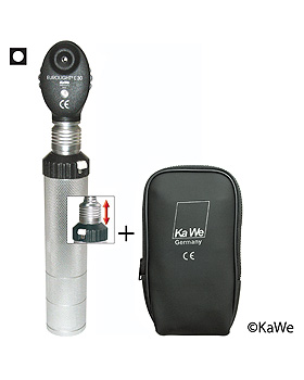Ophthalmoskop EUROLIGHT E30, 2,5V mit Clic-Verschluss, inklusive Reiverschlusstasche, KaWe Germany, medishop.de