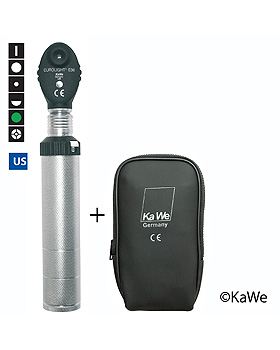 Ophthalmoskop EUROLIGHT E36, 2,5 V, Blaufilter, USA-Version, mit CLIC-Verschluss,mit Lasergravur, KaWe Germany, medishop.de