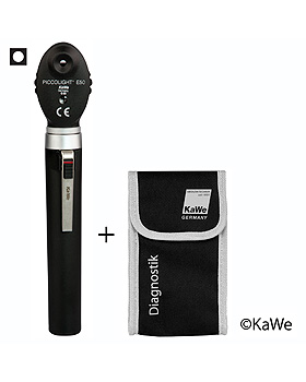 Ophthalmoskop PICCOLIGHT E50, 2,5V, night, in Stofftasche, mit Lasergravur, KaWe Germany, medishop.de