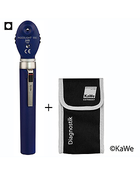 Ophthalmoskop PICCOLIGHT E50, 2,5V, sky, in Stofftasche, mit Lasergravur, KaWe Germany, medishop.de
