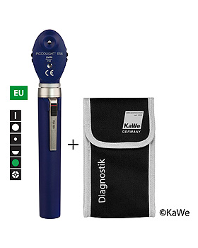 Ophthalmoskop PICCOLIGHT E56, 2,5 V, sky, Grnfilter, EU-Version, mit Lasergravur, KaWe Germany, medishop.de