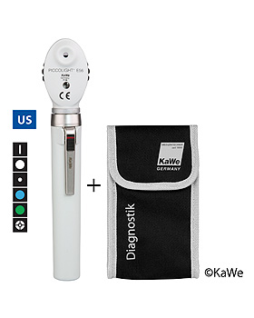 Ophthalmoskop PICCOLIGHT E56, 2,5 V, stone, Blaufilter, USA-Version, mit Lasergravur, KaWe Germany, medishop.de