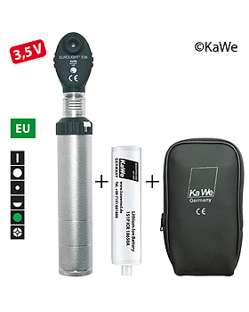 Ophthalmoskop  EUROLIGHT E36, 3,5 V, EU-Version, mit Ladegriff und Akku, in Reiverschlusstasche, KaWe Germany, medishop.de
