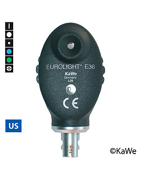 Ophthalmoskop-Kopf EUROLIGHT E36, 2,5 V, Blaufilter, USA-Version mit 6 Blenden, KaWe Germany, medishop.de