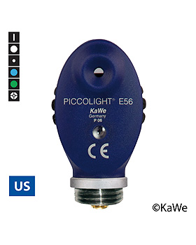 Ophthalmoskop-Kopf PICCOLIGHT E56, sky, Blaufilter, 2,5 V, USA-Version mit 6 Blenden, KaWe Germany, medishop.de