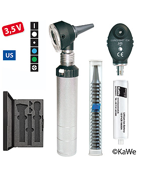 Diagnostik-Set, Otoskop COMBILIGHT F.O.30 und Ophthalmoskop E36 (US) 3,5V mit Zubehör, KaWe Germany, medishop.de
