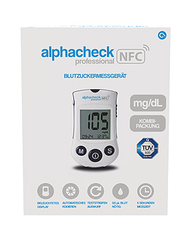 alphacheck professional NFC Blutzuckermessgert Set mg/dl, Alphacheck, medishop.de