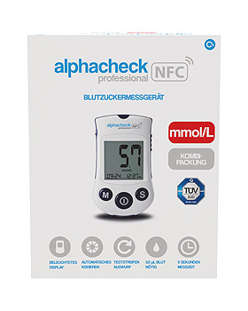 alphacheck professional NFC Blutzuckermessgerät Set mmol/l, Alphacheck, medishop.de