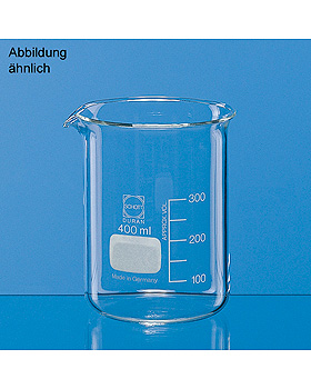 Becher, niedere Form, Boro 3.3, 250 ml, mit Teilung und Ausguss, 10 Stck, Brand/Merz & Co., medishop.de