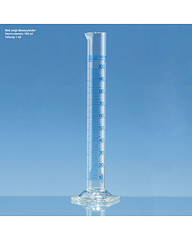 Messzylinder, hohe Form, BLAUBRAND, Klasse A, Boro 3.3, 100 ml : 1 ml, 2 Stck, Brand/Merz & Co., medishop.de