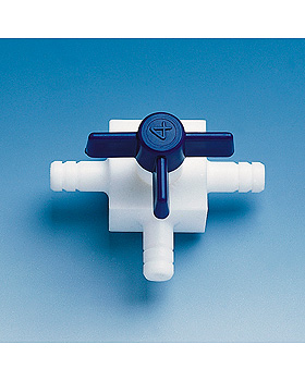 Dreiweg-Hahn mit Oliven, PTFE, fr Schlauch-Innen- 6 mm, Bohrung 3 mm, Brand/Merz & Co., medishop.de