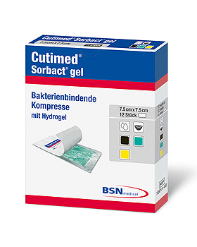 Cutimed Sorbact Gel-Kompresse, 7,5 x 7,5 cm, steril, 12 Stck, BSN medical, medishop.de