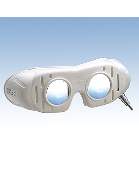 Nystagmusbrille nach Blessing mit Bajonettverschluss, Batteriegriff, DEHAG, medishop.de