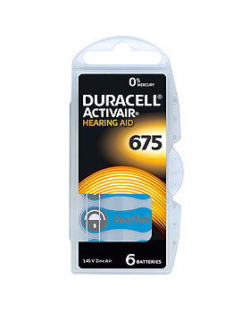 Batterie Activair Typ DA 675, 1,45 V für Hörgeräte, 6 Stück, Duracell, medishop.de