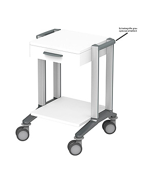 doppio 45 Basiswagen wei, mit 2 Ablage- platte, 1 Schublade Griff grau,, Haeberle, medishop.de