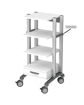 doppio 60 Gertewagen 2, wei, mit 4 Ab- lageplatten, 1 Quertraverse, 1 Schublade, Haeberle, medishop.de