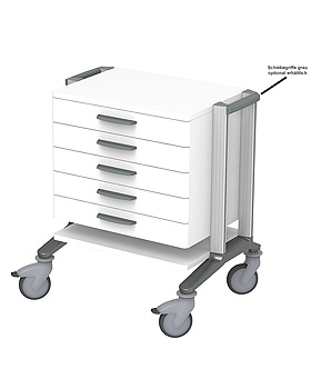 doppio 60 Narkosewagen, wei, mit 2 Ab- lageplatten, 5 Schubladen Griff grau,, Haeberle, medishop.de