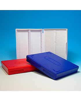Prparatenkasten mit Klappdeckel, blau, fr 100 Objekttrger, Karl Hecht, medishop.de