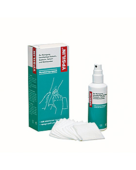 YPSILIN Wundreinigungsset klein mit 50 ml Fluid + 10 Tchern, Holthaus Medical, medishop.de