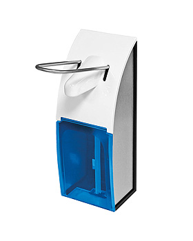 EURO-Dosierspender 500 ml, Edelstahl matt gebrstet, mit blauer Frontscheibe, ratiomed, medishop.de