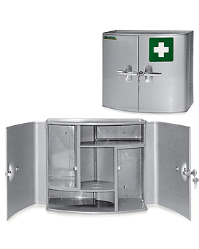 Verbandschrank Kunststoff 2-trig, 38,5 x 18 x 32,5 cm, silber, leer, ratiomed, medishop.de