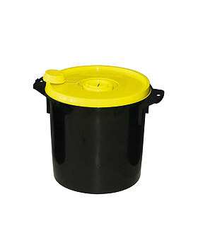 Kanlenabwurfbehlter schwarz 11,3 Ltr., gelber Deckel, ratiomed, medishop.de