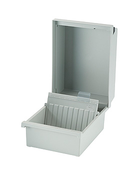 Karteikasten DIN A6 quer lichtgrau fr 800 Karten, Med + Org, medishop.de