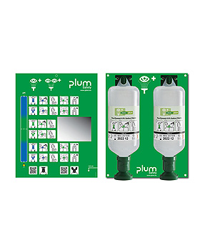 Plum Augensplstation Maxi mit 2 Flaschen, inkl. Wandhalter, Piktogramm, Plum Deutschland, medishop.de