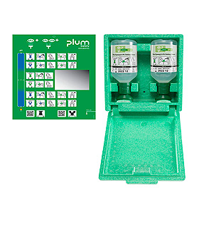 Plum Augensplstation mit 2 Flaschen, in Wandbox mit separater Piktogrammtafel, Plum Deutschland, medishop.de